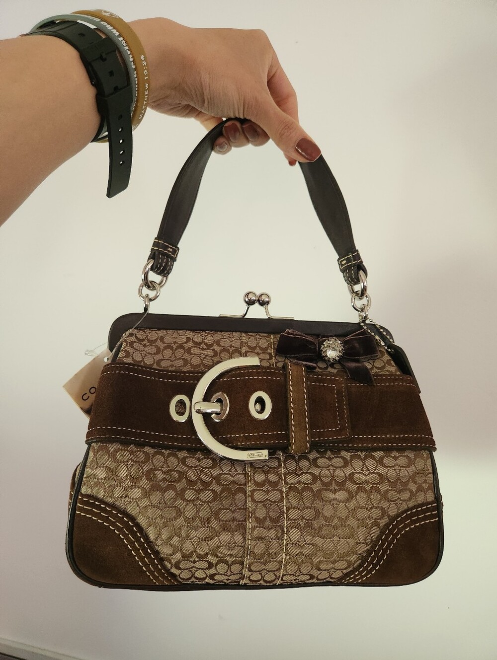 New Coach Brown Signature Canvas & Suede Top-Handle Satchel